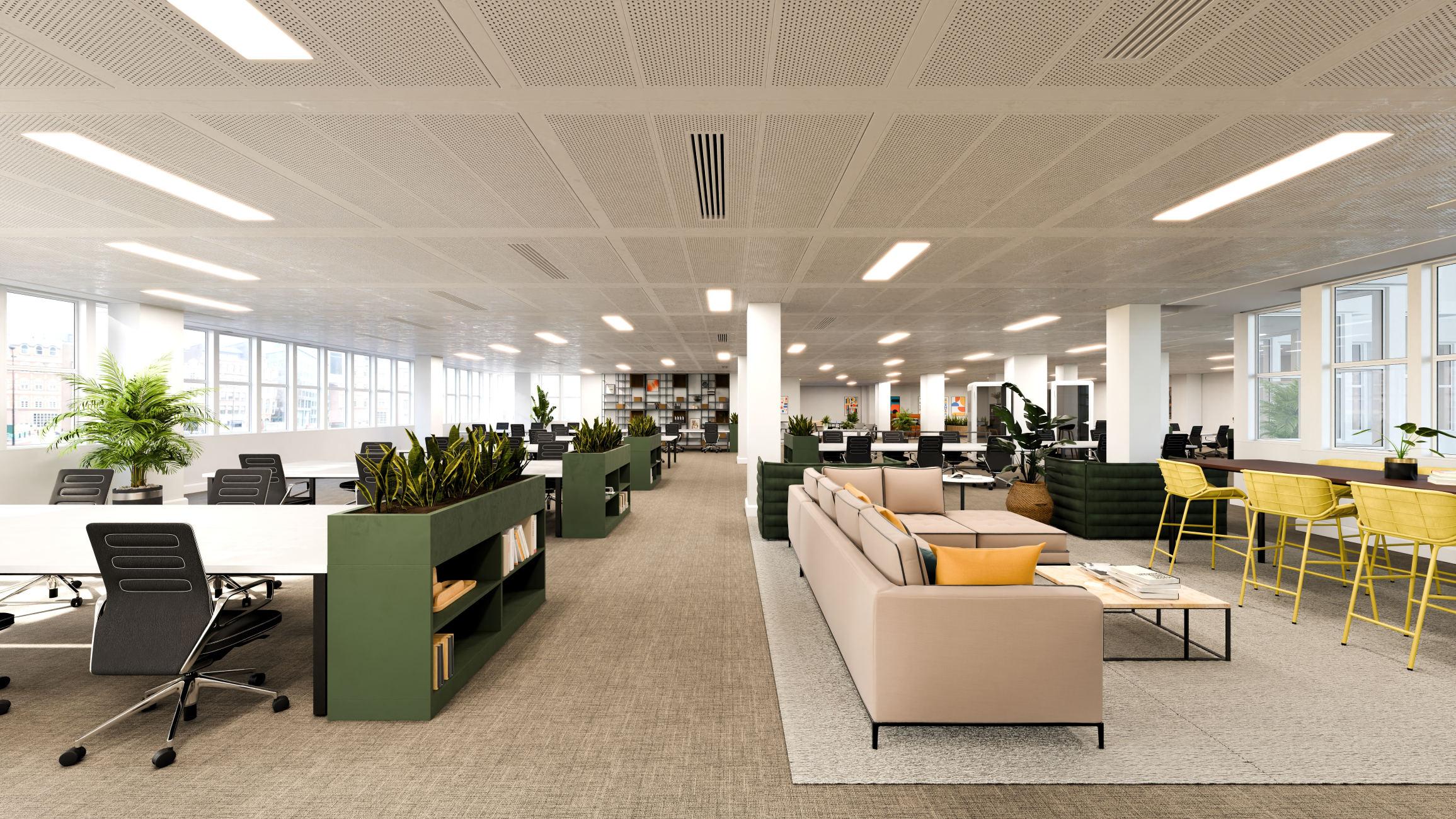 Wide open plan office rendering