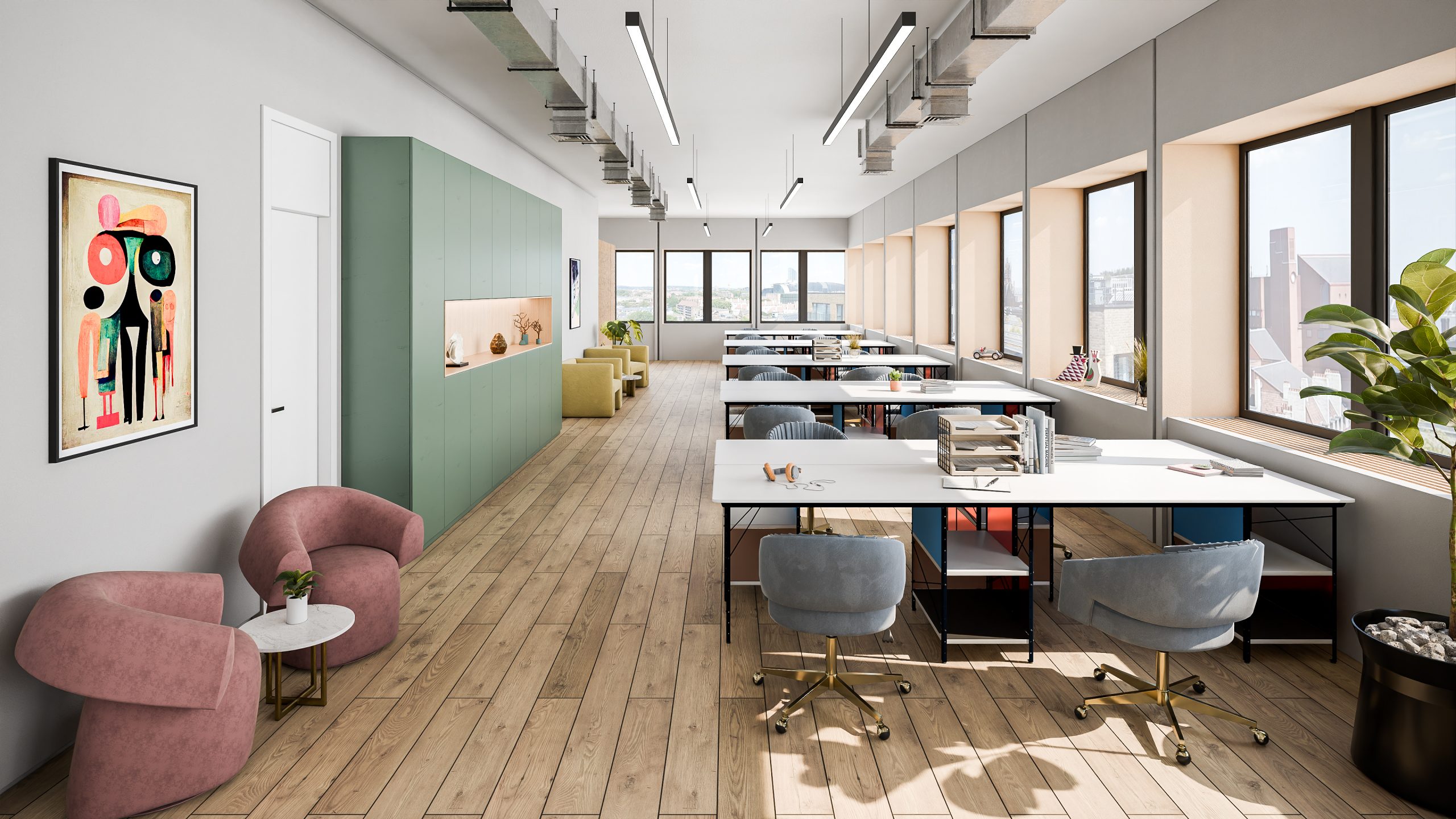 Bright Office Workstation Interior Visualisation